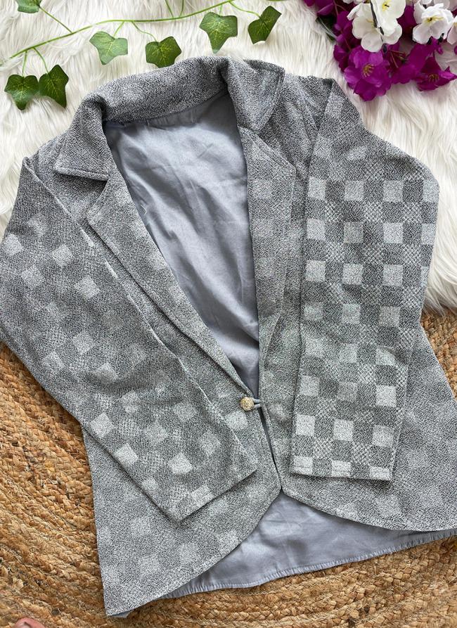 Shining Check Grey Party Wear Plain Jacket